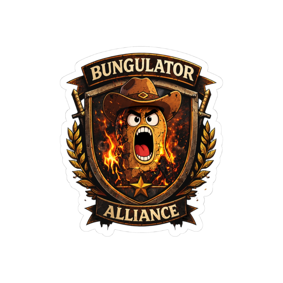 Bungulator Alliance Flaming Peanut Cowboy Meme Sticker